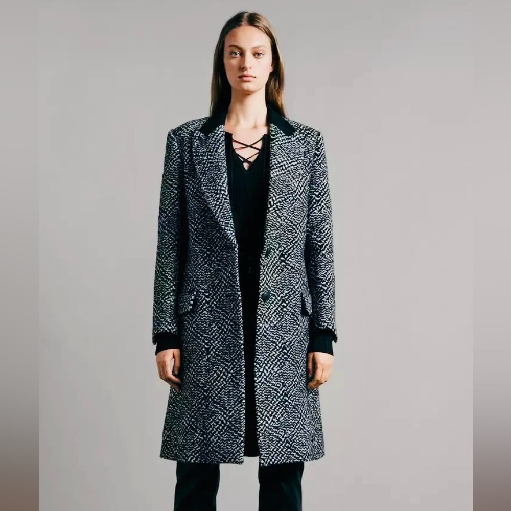 Rag & Bone Wool Black White Winter Long Over Coat Medium